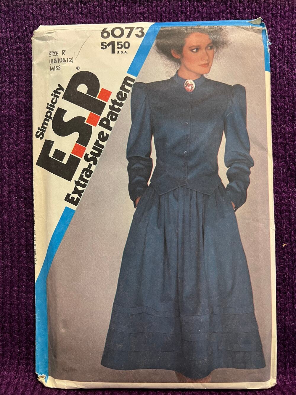 Simplicity 6073 Suit pattern puff sleeve swing midi skirt